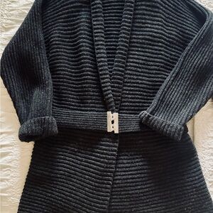 Black Ribbed Knit Cardigan